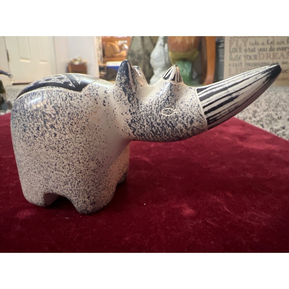 Unique Ceramic Rhinoceros Figurine Hand‎ Painted Decorative Accent